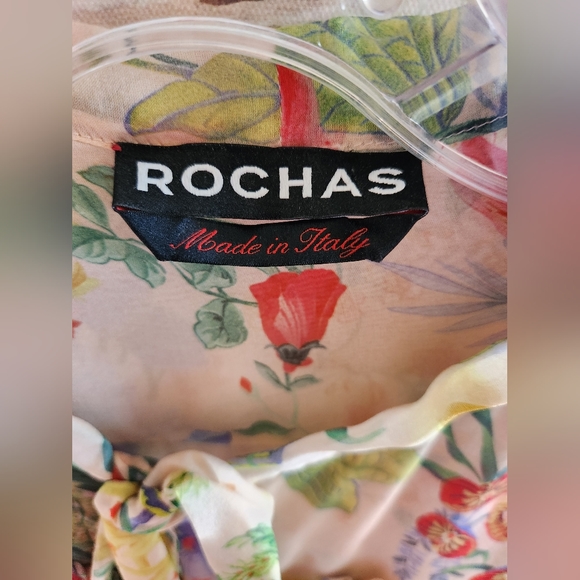 ROCHAS Gorgeous Silk ITALY Flowers Tie Bow Neck Luxury LS Sheer Blouse EUC LN 40 - Picture 3 of 16